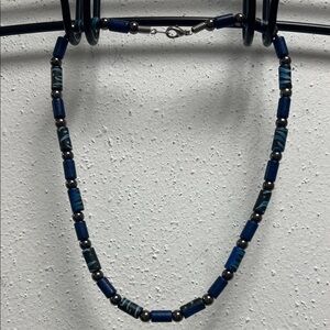 Blue Beaded Necklace Stamped NTL